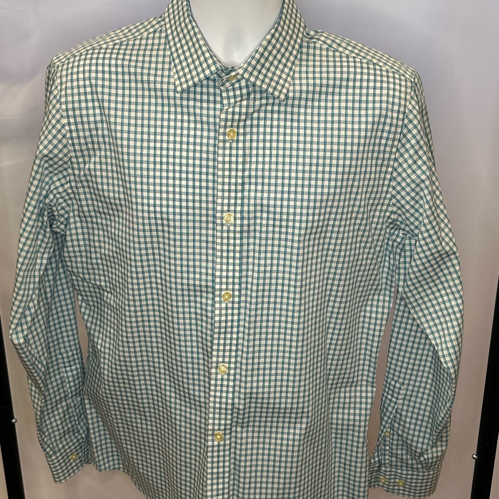 Banana Republic Non-Iron Slim Green Checkered Shirt - Picture 1 of 7